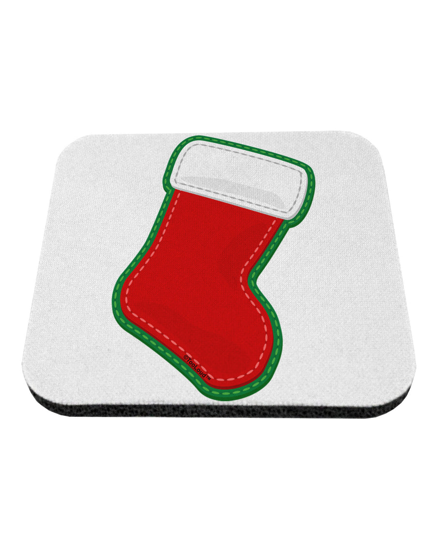 Cute Faux Applique Christmas Stocking Coaster-Coasters-TooLoud-White-Davson Sales