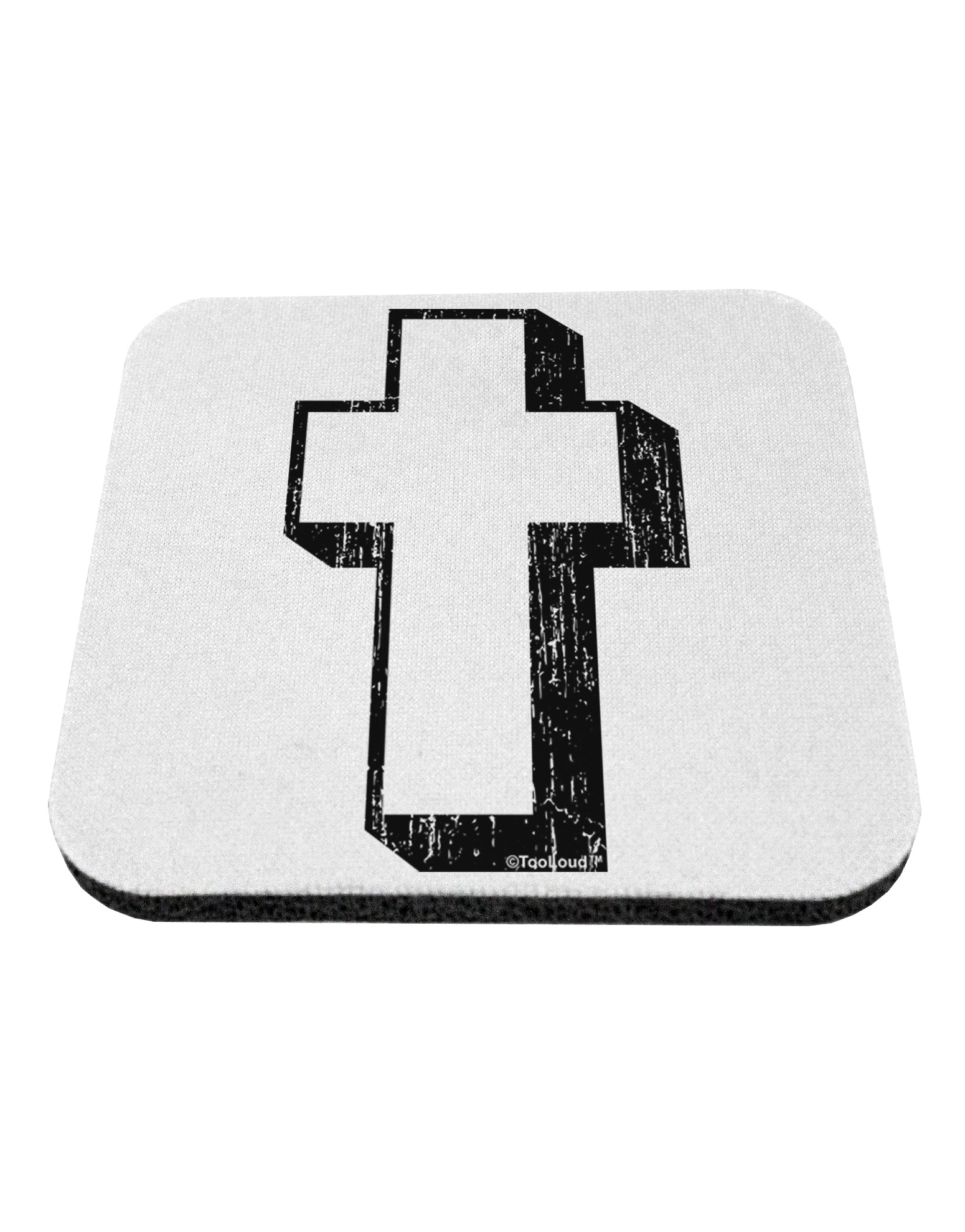 Simple Cross Design Black Distressed Coaster by TooLoud-Coasters-TooLoud-White-Davson Sales