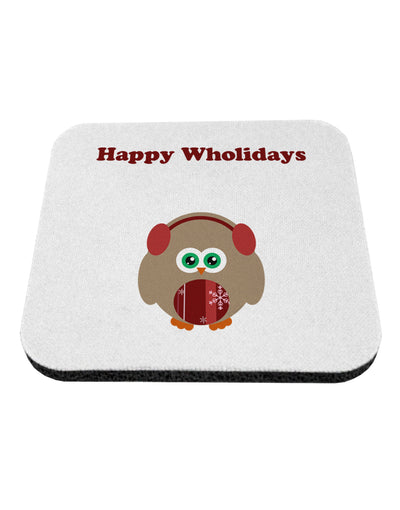 Happy Wholidays Winter Owl With Earmuffs Coaster-Coasters-TooLoud-White-Davson Sales