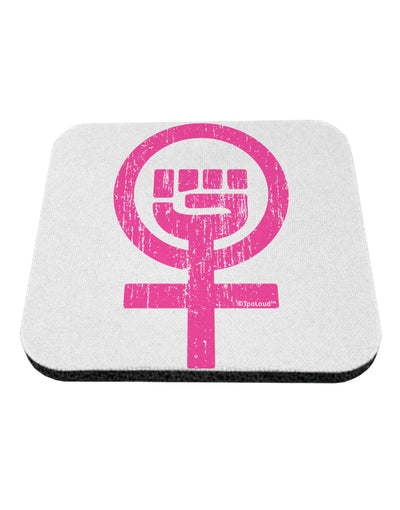 Pink Distressed Feminism Symbol Coaster-Coasters-TooLoud-White-Davson Sales