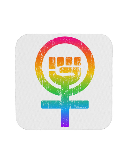 Rainbow Distressed Feminism Symbol Coaster-Coasters-TooLoud-White-Davson Sales