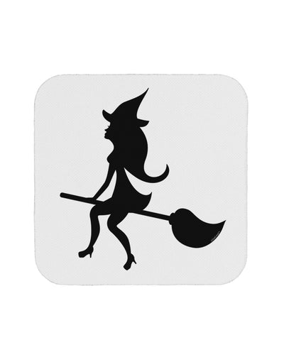 Cute Witch on Broom Silhouette Halloween Coaster-Coasters-TooLoud-White-Davson Sales