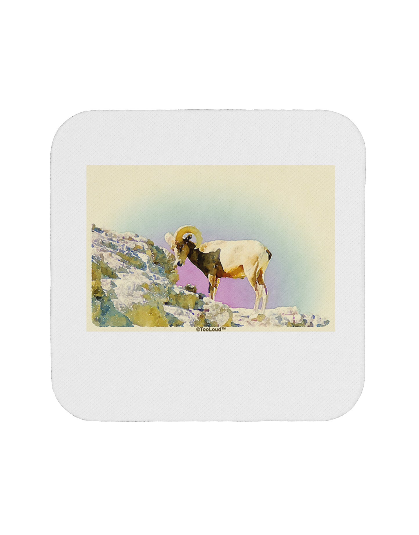 Bighorn Ram Watercolor Coaster-Coasters-TooLoud-White-Davson Sales