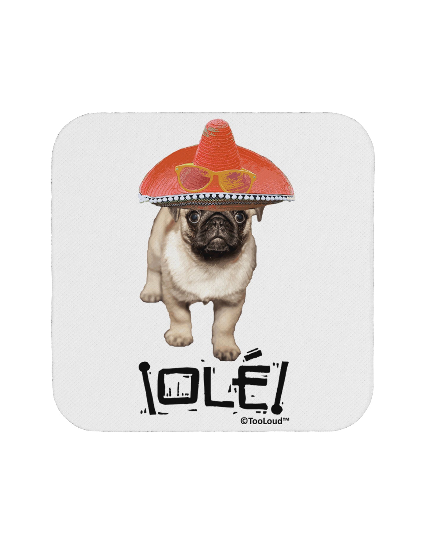 Pug Dog with Pink Sombrero - Ole Coaster by TooLoud-Coasters-TooLoud-White-Davson Sales
