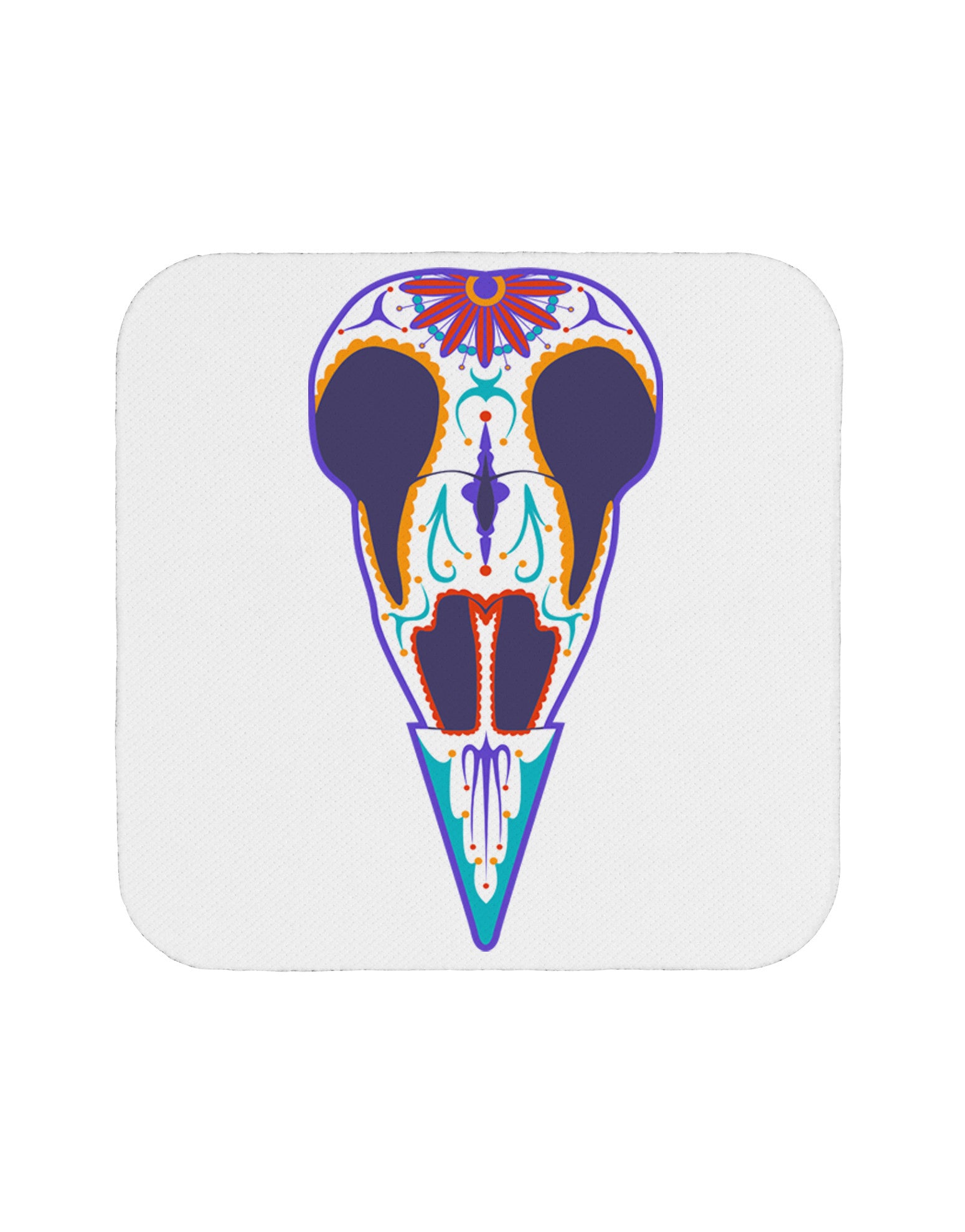 Colorful Mystic Bird Skull Calavera Day of the Dead Coaster-Coasters-TooLoud-White-Davson Sales