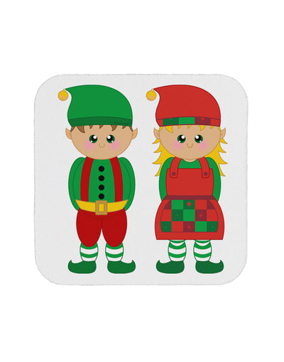 Cute Elf Couple Christmas Coaster-Coasters-TooLoud-White-Davson Sales