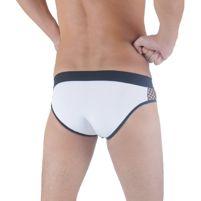 Men's Microfiber Fishnet Keyhole Brief-Neptio-White-Black-Small-Davson Sales