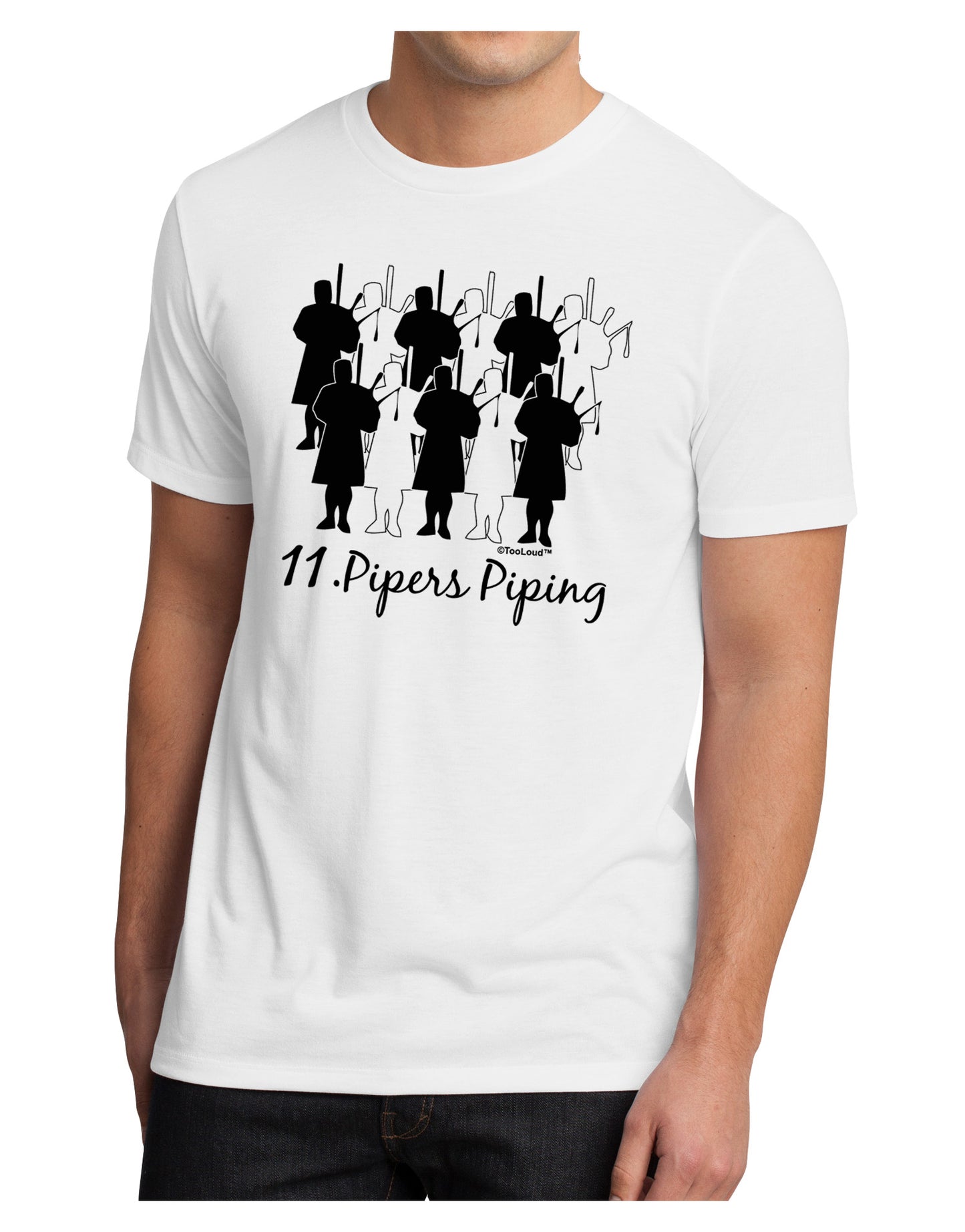 Eleven Pipers Piping Text Men's Tee-TooLoud-White-Small-Davson Sales