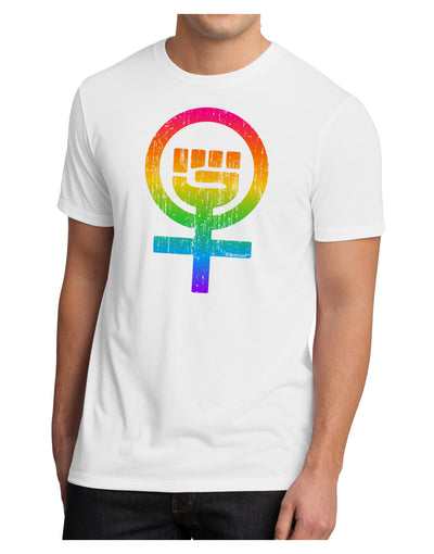 Rainbow Distressed Feminism Symbol Men's Sublimate Tee-TooLoud-White-Small-Davson Sales