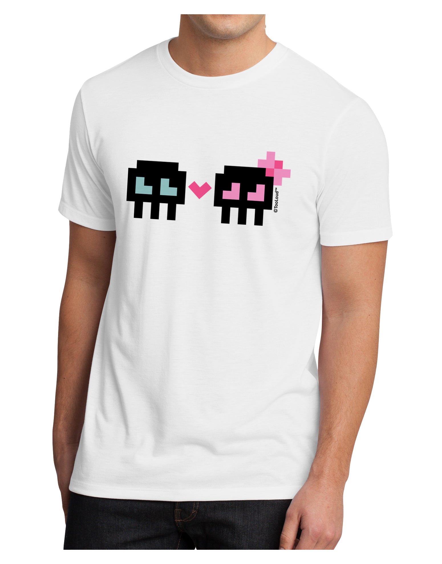 8-Bit Skull Love - Boy and Girl Men's Sublimate Tee-TooLoud-White-Small-Davson Sales