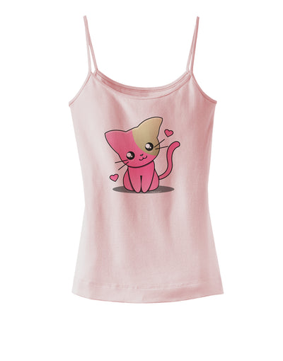 Kawaii Kitty Spaghetti Strap Tank-Womens Spaghetti Strap Tanks-TooLoud-SoftPink-X-Small-Davson Sales