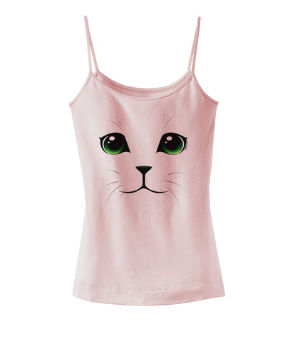 Green-Eyed Cute Cat Face Spaghetti Strap Tank-Womens Spaghetti Strap Tanks-TooLoud-SoftPink-X-Small-Davson Sales