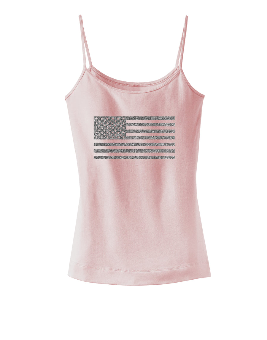 American Flag Glitter - Silver Spaghetti Strap Tank-Womens Spaghetti Strap Tanks-TooLoud-White-X-Small-Davson Sales