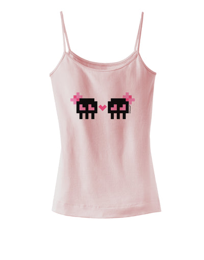 8-Bit Skull Love - Girl and Girl Spaghetti Strap Tank-Womens Spaghetti Strap Tanks-TooLoud-SoftPink-X-Small-Davson Sales