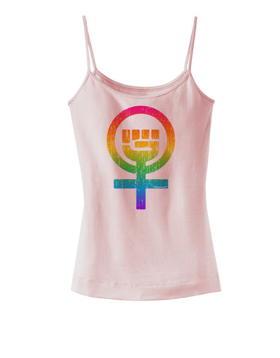 Rainbow Distressed Feminism Symbol Spaghetti Strap Tank-Womens Spaghetti Strap Tanks-TooLoud-SoftPink-X-Small-Davson Sales