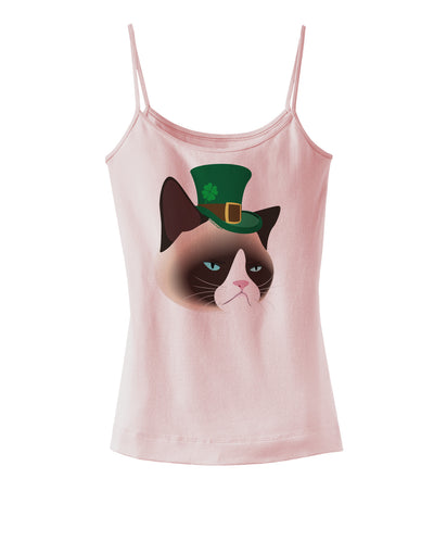 Leprechaun Disgruntled Cat Spaghetti Strap Tank-Womens Spaghetti Strap Tanks-TooLoud-SoftPink-X-Small-Davson Sales