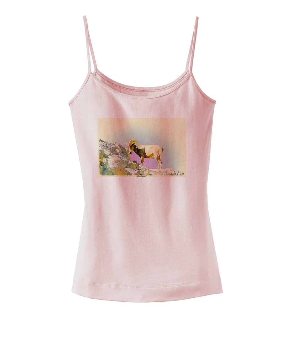 Bighorn Ram Watercolor Spaghetti Strap Tank-Womens Spaghetti Strap Tanks-TooLoud-White-X-Small-Davson Sales