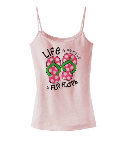 Life is Better in Flip Flops - Pink and Green Spaghetti Strap Tank-Womens Spaghetti Strap Tanks-TooLoud-SoftPink-X-Small-Davson Sales