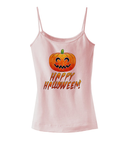 Jack-O-Lantern Watercolor Halloween Spaghetti Strap Tank-Womens Spaghetti Strap Tanks-TooLoud-SoftPink-X-Small-Davson Sales