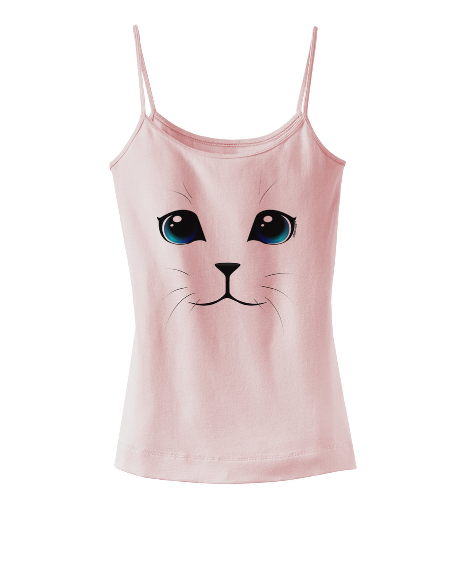 Blue-Eyed Cute Cat Face Spaghetti Strap Tank-Womens Spaghetti Strap Tanks-TooLoud-White-X-Small-Davson Sales