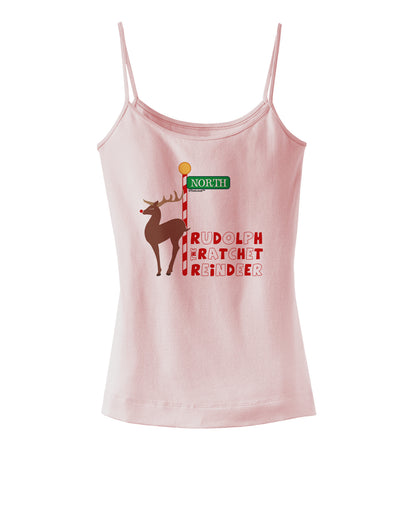 Rudolf Ratchet Reindeer Color Text Spaghetti Strap Tank-Womens Spaghetti Strap Tanks-TooLoud-SoftPink-X-Small-Davson Sales