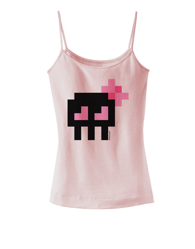 Retro 8-Bit Skull with Pink Bow Spaghetti Strap Tank-Womens Spaghetti Strap Tanks-TooLoud-SoftPink-X-Small-Davson Sales