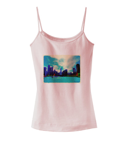 Chicago Skyline Watercolor Spaghetti Strap Tank-Womens Spaghetti Strap Tanks-TooLoud-SoftPink-X-Small-Davson Sales