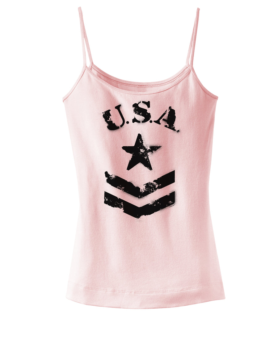USA Military Star Stencil Logo Spaghetti Strap Tank-Womens Spaghetti Strap Tanks-TooLoud-White-X-Small-Davson Sales