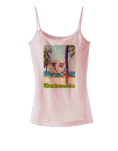 Lifeguard Station Watercolor Spaghetti Strap Tank-Womens Spaghetti Strap Tanks-TooLoud-SoftPink-X-Small-Davson Sales