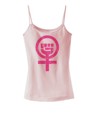 Pink Distressed Feminism Symbol Spaghetti Strap Tank-Womens Spaghetti Strap Tanks-TooLoud-SoftPink-X-Small-Davson Sales