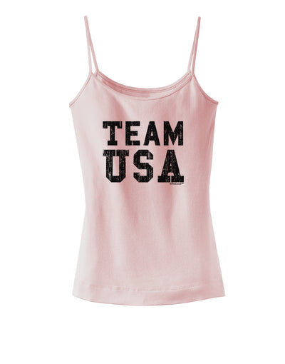 Team USA Distressed Text Spaghetti Strap Tank-Womens Spaghetti Strap Tanks-TooLoud-SoftPink-X-Small-Davson Sales