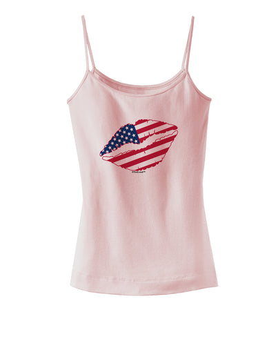 American Flag Lipstick Spaghetti Strap Tank-Womens Spaghetti Strap Tanks-TooLoud-SoftPink-X-Small-Davson Sales