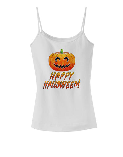 Jack-O-Lantern Watercolor Halloween Spaghetti Strap Tank-Womens Spaghetti Strap Tanks-TooLoud-White-X-Small-Davson Sales