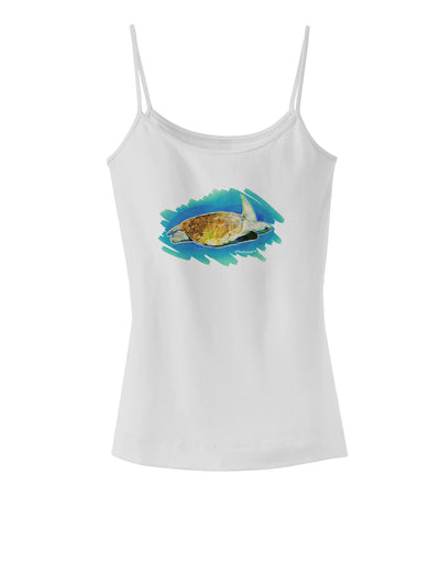 Turtle Watercolor Spaghetti Strap Tank-Womens Spaghetti Strap Tanks-TooLoud-White-X-Small-Davson Sales