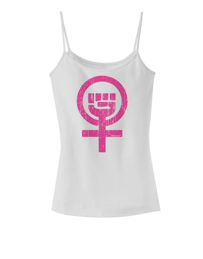 Pink Distressed Feminism Symbol Spaghetti Strap Tank-Womens Spaghetti Strap Tanks-TooLoud-White-X-Small-Davson Sales
