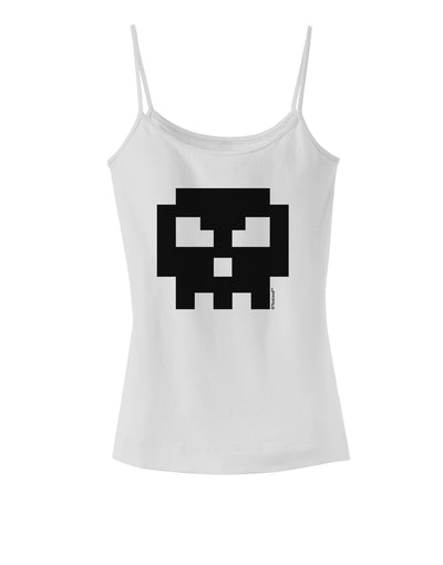 Retro 8-Bit Skull Spaghetti Strap Tank-Womens Spaghetti Strap Tanks-TooLoud-White-X-Small-Davson Sales