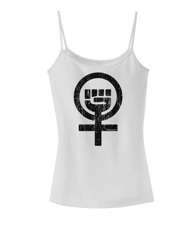 Distressed Feminism Symbol Spaghetti Strap Tank-Womens Spaghetti Strap Tanks-TooLoud-White-X-Small-Davson Sales