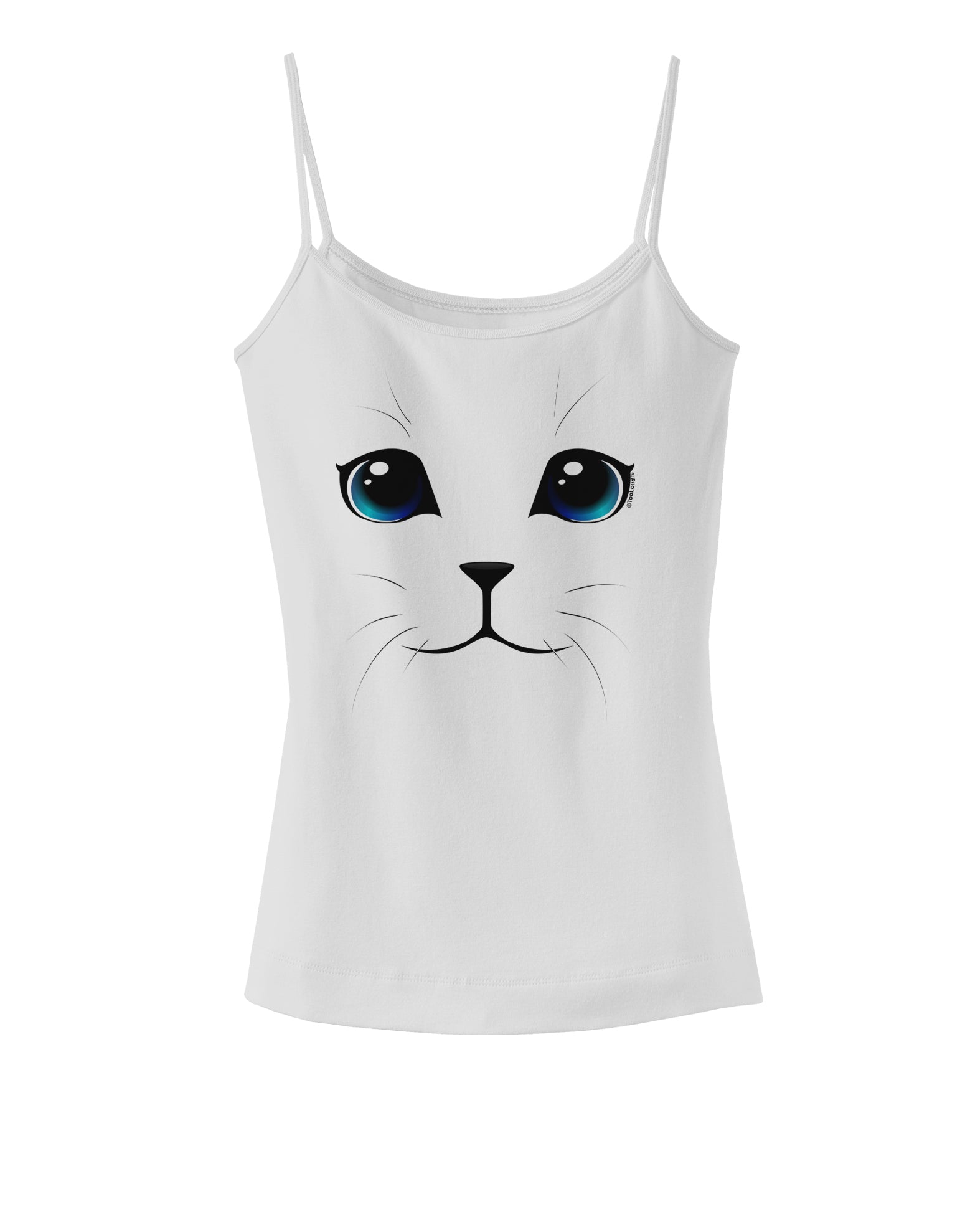 Blue-Eyed Cute Cat Face Spaghetti Strap Tank-Womens Spaghetti Strap Tanks-TooLoud-White-X-Small-Davson Sales