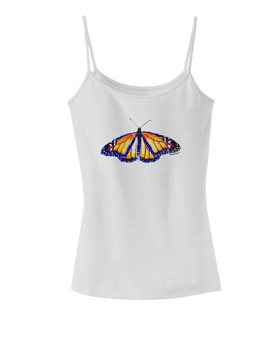 TooLoud Watercolor Monarch Butterfly Spaghetti Strap Tank-Womens Spaghetti Strap Tanks-TooLoud-White-X-Small-Davson Sales