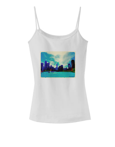 Chicago Skyline Watercolor Spaghetti Strap Tank-Womens Spaghetti Strap Tanks-TooLoud-White-X-Small-Davson Sales