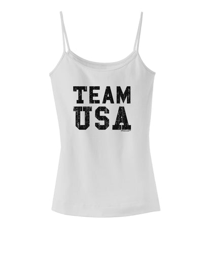 Team USA Distressed Text Spaghetti Strap Tank-Womens Spaghetti Strap Tanks-TooLoud-White-X-Small-Davson Sales