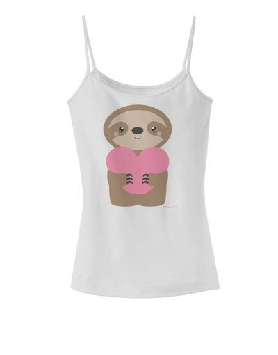 Cute Valentine Sloth Holding Heart Spaghetti Strap Tank by TooLoud-Womens Spaghetti Strap Tanks-TooLoud-White-X-Small-Davson Sales