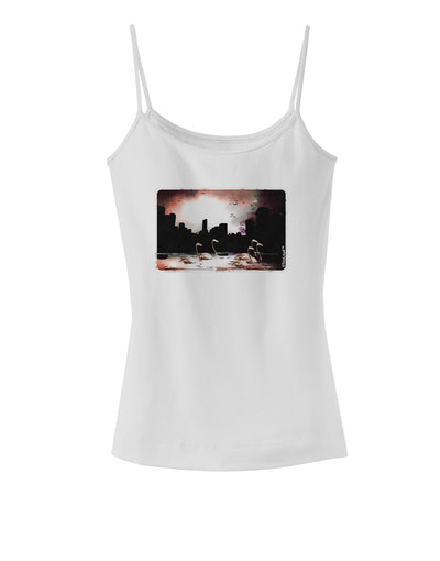 Nighttime Flamingos Spaghetti Strap Tank-Womens Spaghetti Strap Tanks-TooLoud-White-X-Small-Davson Sales