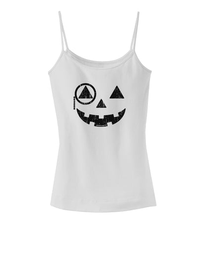 Monocle Jack-o-Lantern Distressed Spaghetti Strap Tank-Womens Spaghetti Strap Tanks-TooLoud-White-X-Small-Davson Sales