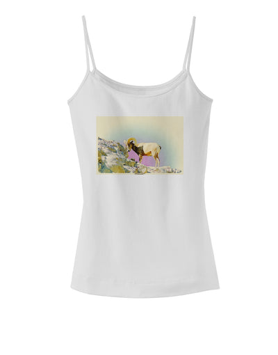 Bighorn Ram Watercolor Spaghetti Strap Tank-Womens Spaghetti Strap Tanks-TooLoud-White-X-Small-Davson Sales