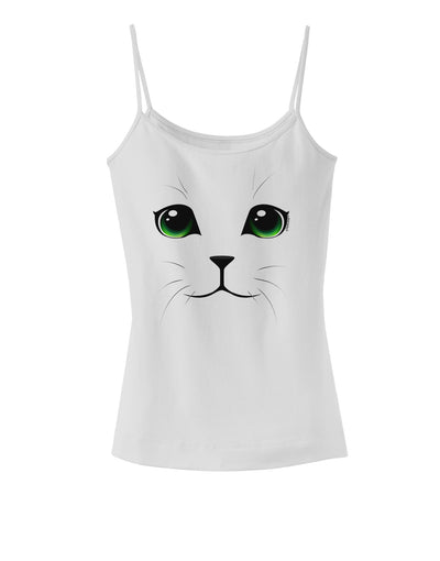 Green-Eyed Cute Cat Face Spaghetti Strap Tank-Womens Spaghetti Strap Tanks-TooLoud-White-X-Small-Davson Sales