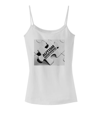 Autism Awareness - Puzzle Black & White Spaghetti Strap Tank-Womens Spaghetti Strap Tanks-TooLoud-White-X-Small-Davson Sales