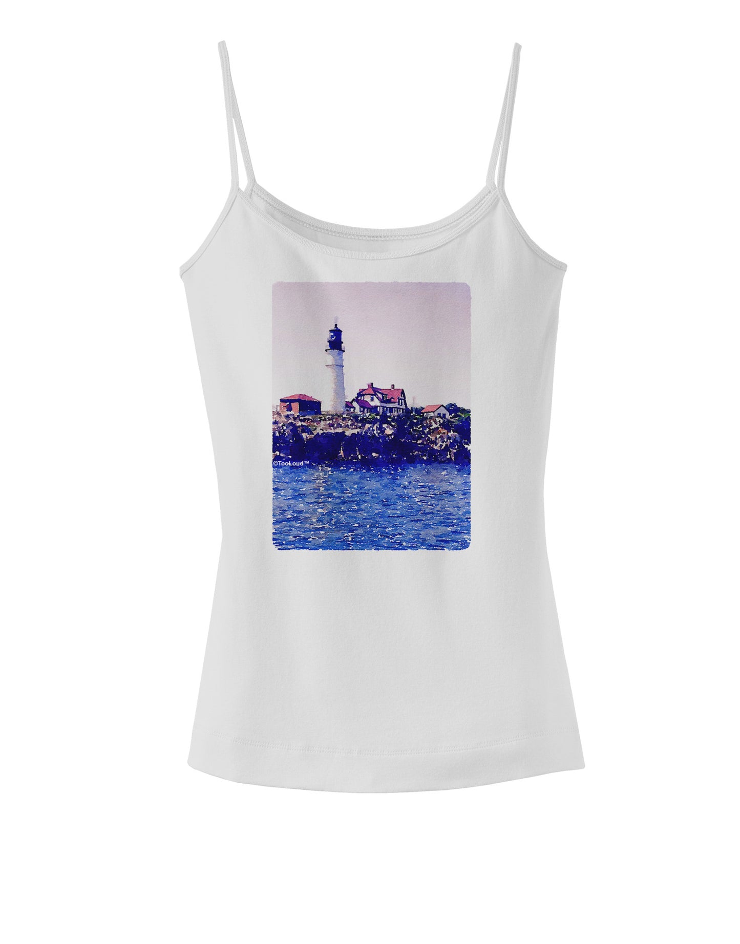 Watercolor Lighthouse 2 Spaghetti Strap Tank-Womens Spaghetti Strap Tanks-TooLoud-White-X-Small-Davson Sales