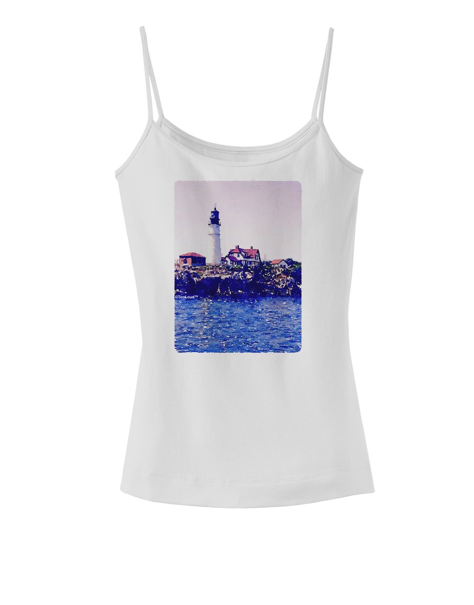 Watercolor Lighthouse 2 Spaghetti Strap Tank-Womens Spaghetti Strap Tanks-TooLoud-White-X-Small-Davson Sales
