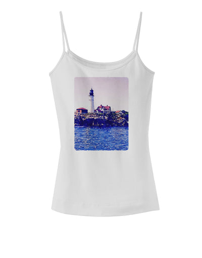 Watercolor Lighthouse 2 Spaghetti Strap Tank-Womens Spaghetti Strap Tanks-TooLoud-White-X-Small-Davson Sales